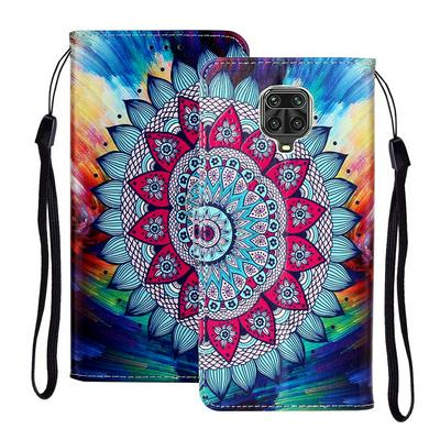 Relief Color Painting Side Flip Scratch Resistant PU Leather Wallet Phone Protective Case with Stand and Wrist Strap for Xiaomi Redmi Note 9 Pro / Note 9S