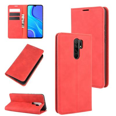 Solid Color Retro Magnetic Attraction Side Flip Shockproof PU Leather + Soft TPU with Card Slot and Stand Wallet Case for Xiaomi Redmi 9
