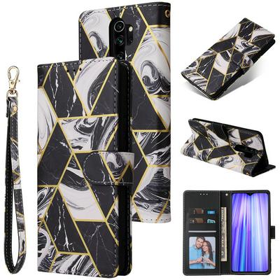 Bronzing Marble Stitching Geometric Patterns Shockproof and Scratchproof PU Leather+TPU Wallet Phone Case for Xiaomi Redmi 9