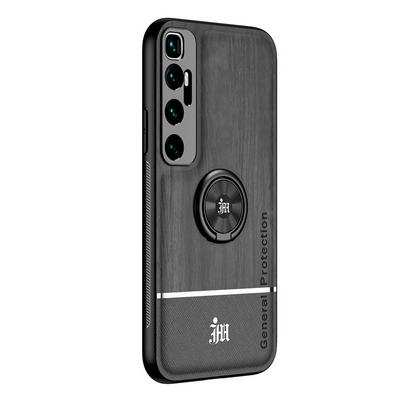 For Xiaomi Mi 10 Ultra Bionic Wood Grain Anti-fall Hard PC Ultra-thin Frame Back Cover Phone Case with Ring Buckle Bracket