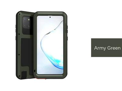 Love Mei Powerful Series Dust-Proof Shockproof Splash-Proof Silicone + Metal + Tempered Glass Support Wireless Charging Back Cover Case for Samsung Galaxy Note10 Lite