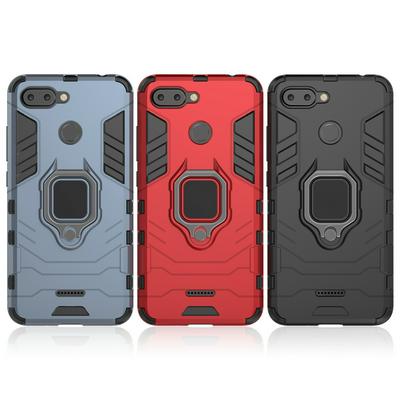 Black Leopard Series Armor 2 in 1 Detachable with Finger Ring Bracket Viewing Stand Support Hard PC + Soft TPU Hybrid Back Cover Case for Xiaomi Redmi 6