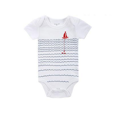 Navigation Printed Pattern Newborn Infant Summer Stylish Cute Round Neck Short Sleeves One-Piece Triangle Romper Children Wear for 0-12 Months