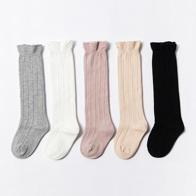 5 Pairs of Children's Cotton High Tube Lacework Design Socks for Spring and Autumn 
