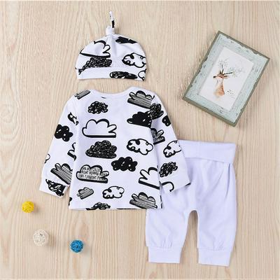 Infant, Cute, Child, Cloud, Doodle, Three-piece Long Sleeve Shirt + Cap Hat + Pants