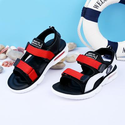 Boy's Open Sandals Non-slip Two-strap Beach Shoes Size 28 to 40(Red)