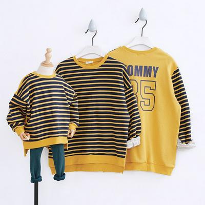 Stripe Pattern Family Matching Sweaters Long Sleeve Shirt Father Mother and Kids Family Tops