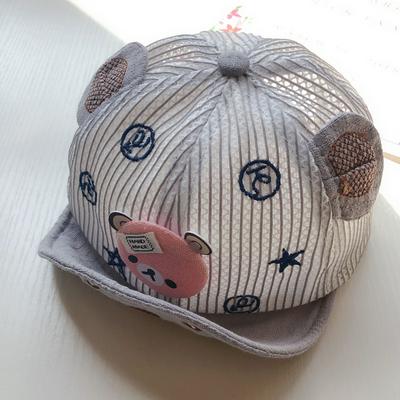 Baby's Cute Baseball Cap with Cartoon Prints and Short Visor Breathable Cotton Hat with Decorative Factional Ears
