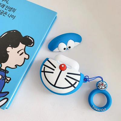 Silicone Doraemon Airpods 1/2 Case Keychain AirPod Earbud Charging Bluetooth Earphone Protective Cover Case 
