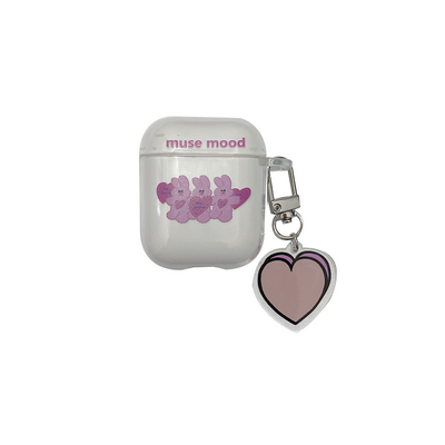 Rabbit Pattern with Heart Pendant TPU Protective Bluetooth Earphone Charging Case Cover Skin for Apple Airpods 1 / 2