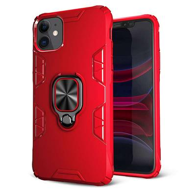 Honeycomb Texture Shockproof Scratch-Resistance PC+TPU Phone Protective Case with Metal Ring Kickstand for iPhone 11(6.1)