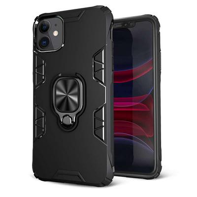 Honeycomb Texture Shockproof Scratch-Resistance PC+TPU Phone Protective Case with Metal Ring Kickstand for iPhone 11(6.1)