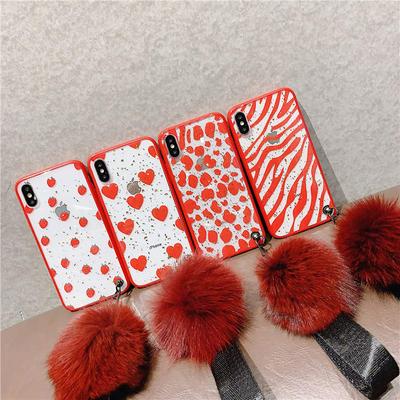 Epoxy Dripping Colored Painting with Gold Foil and Hairball Soft TPU Back Cover Case for iPhone XR 6.1