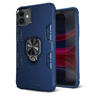 Honeycomb Texture Shockproof Scratch-Resistance PC+TPU Phone Protective Case with Metal Ring Kickstand for iPhone 11(6.1)