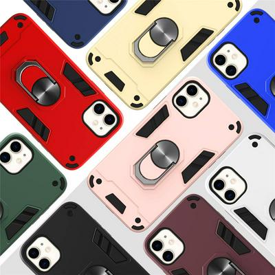2 in 1 Shockproof Anti-Fingerprint Hard PC + Soft TPU with Ring Kickstand Back Cover Case for iPhone 11 6.1