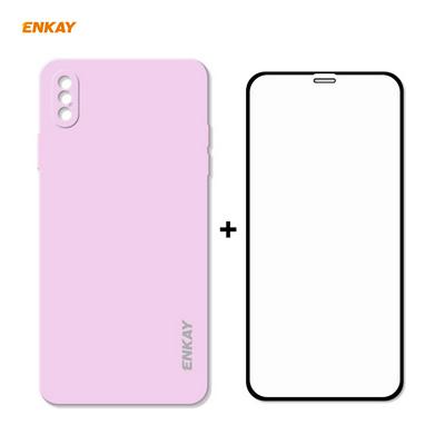 2 in 1 ENKAY ENK-PC0722 Straight Edge Liquid Silicone Anti-fall Soft Phone Case+Full Glue 0.26mm 9H 2.5D Full Screen Tempered Glass Protective Film for iPhone Xs Max 6.5