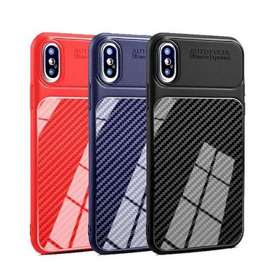 Solid Color Carbon Fibre Pattern Soft TPU Back Cover Case for iPhone X / XS
