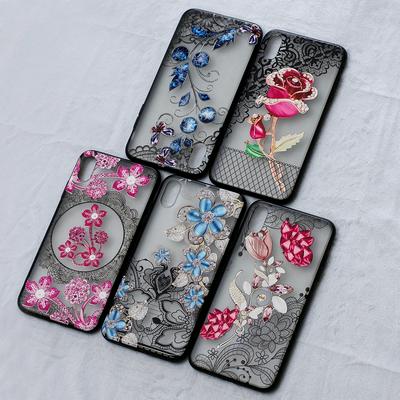 Diamond Studded 3D Colored Painting Lace Pattern TPU Back Cover Case for iPhone X / XS