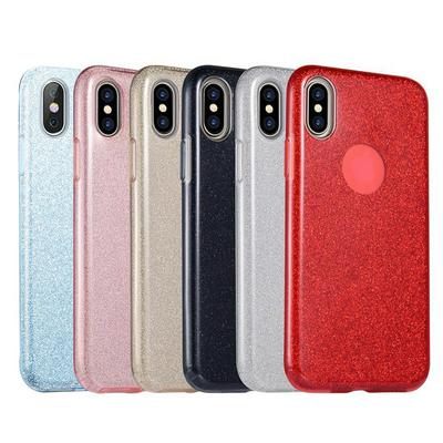 Glitter Powder 3 in 1 Drop-Proof Crystal Clear Dull Polished PC + Shining Soft Paper + TPU Gradation Soft Back Cover Case for iPhone X / XS