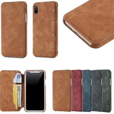 Card Holder Slots Wallet Style Solid Color PU Leather + PC Case for iPhone Xs Max 6.5