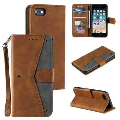 Skin Feel Calf Pattern Stitching Shockproof PU Leather + Soft TPU Wallet Phone Case for iPhone SE (2020)