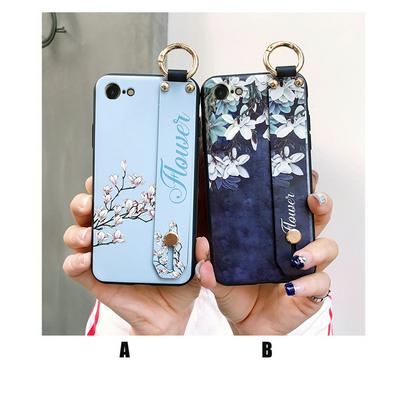 Orchid Pattern with Wrist Strap and Stand Support Anti-Scratch TPU Back Cover Case for iPhone 7 / 8