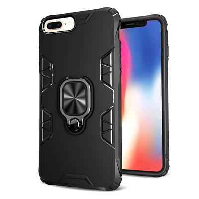 Honeycomb Texture Shockproof Scratch-Resistance PC+TPU Phone Protective Case with Metal Ring Kickstand for iPhone 7 Plus / 8 Plus