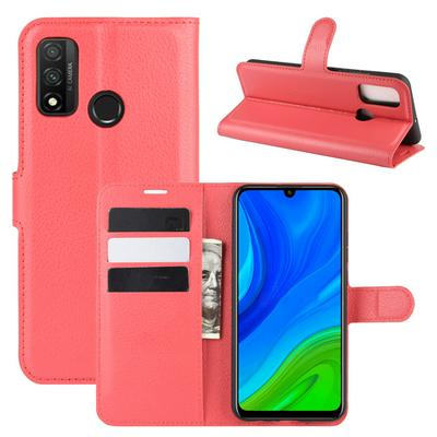 Solid Color Litchi Pattern Shock-Absorption Side Flip PU Leather + Soft TPU Card Slots with Magnetic Buckle and Stand Wallet Case for Huawei P Smart 2020