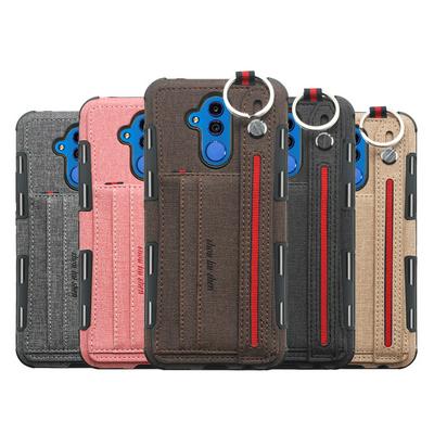 PU Leather Coated PC + TPU with Card Holder Keyring Strap Back Cover Case for Huawei Mate 20 Lite / Maimang 7 