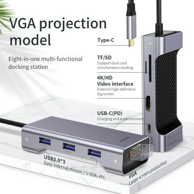 USB C Hub Multifunction Dock Station with Ethernet Port, 4K HDMI, 2 USB 3.0 Ports,  SD/TF Card Slot, USB-C Power Delivery