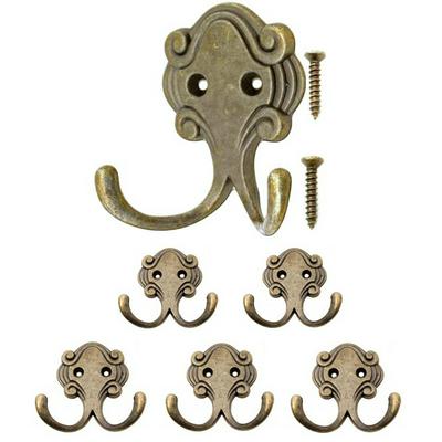 6pcs Bronze Coat Hooks Two-pronged Robe Hooks for Bedroom, Living Room