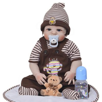 22.4inch/57cm Realistic Baby Doll in Striped Outfits True to Life Toddler Doll with Conical Hat