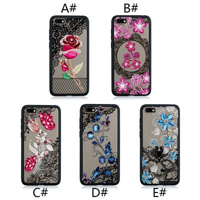 Diamond Studded 3D Colored Painting Lace Pattern TPU Back Cover Case for Huawei Honor 7X 