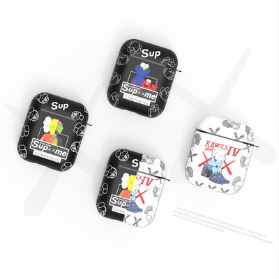 Creative F4 Tide Brand KAWS Sesame Street Shock Resistant Bluetooth Earphone Protective Case Cover For Apple AirPods 1/2 with Keychain
