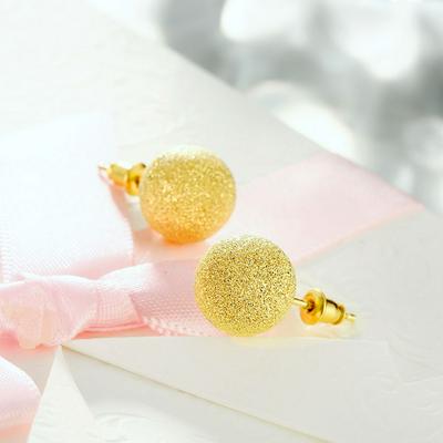 E060-A Frosted Spherical Shaped Nickle Free Antiallergic Real Gold Plated Stud Earrings for Women New Fashion Jewelry