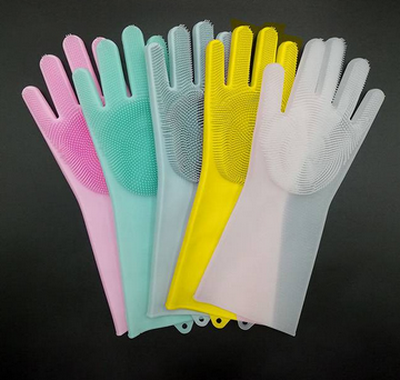 1 Pair Magic Brush Scrubber Heat Resistant Dish Silicone Dishwashing Gloves Anti-scalding Non-slip Wear-resistant Gloves Scrubber Glove Food Grade Cleaning
