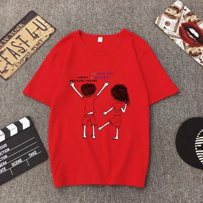 Women's Summder Casual T-shirt His-and-hers Tee with Comic Print - Red, White, Grey, Black, Khaki