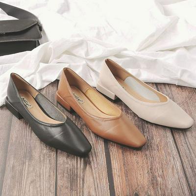 35-39 Yard Fashion Korean Retro Ladies Casual Shallow Mouth Solid Color Flat Heel Slip-On Single Shoes