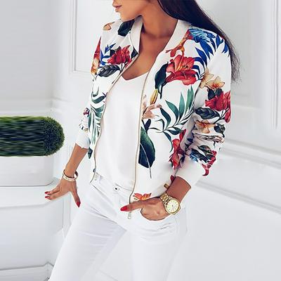Women's Floral Full-zip Jacket Retro Impressive Biker Coat