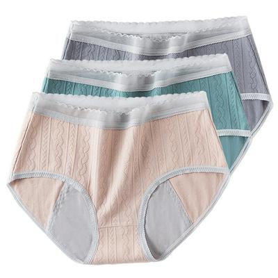3PCS Pure Cotton Anti-side Leakage Physiological Pants Mid-waist Seamless Warm Palace Panties for Women