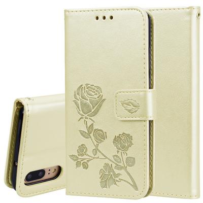 Enkay Hat-Prince Embossed Rose PU Leather + TPU with Card Slots Holder Wallet Purse and Stand Protecting Case for Huawei P20