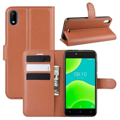 Lichee Pattern Side Flip Wallet Style PU Leather + Soft TPU Card Holder with Stand and Magnetic Buckle Case for Wiko Sunny 4 / Wiko Y50 
