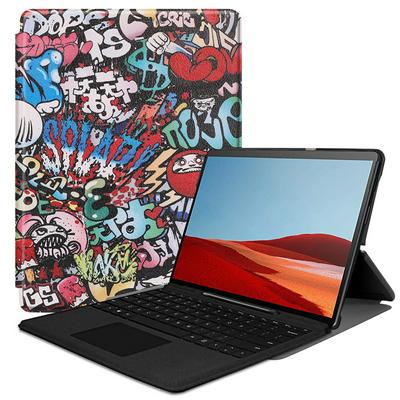 Colored Painting PC + PU Leather with Trid-fold Stand Support Cover Case for Microsoft Surface Pro X 
