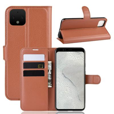 Lichee Pattern Side Flip Wallet Style PU Leather + Soft TPU Card Holder with Stand and Magnetic Buckle Case for Google Pixel 4
