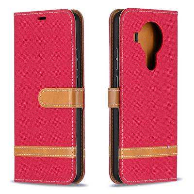 For Nokia 5.4 Contrast Denim Leather Case Flip Stand Wallet with Wrist Strap & Card Slots