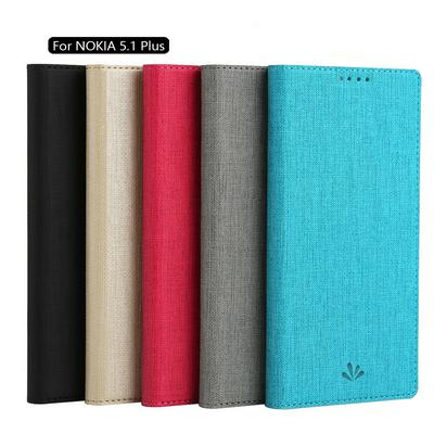 Vili Canvas Cross Pattern PU Leather + Soft TPU + Dmx with Stand and Card Slot Protective Case for Nokia 5.1 Plus / X5