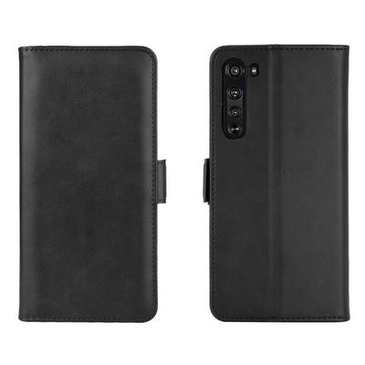 Double Buckle Side Suction Calf Pattern Scratch Resistant PU Leather Filp Phone Case with Stand and Card Slots for Motorola Edge