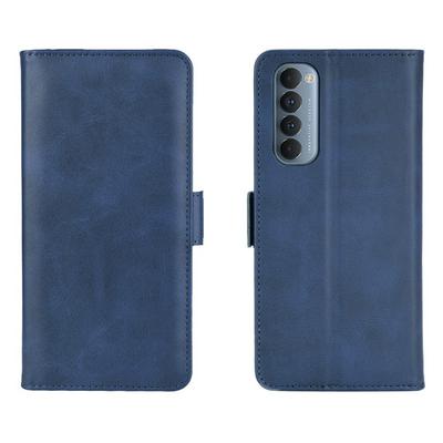 Double Buckle Side Suction Calf Pattern Scratch Resistant PU Leather Filp Phone Case with Stand and Card Slots for Oppo Reno4 Pro