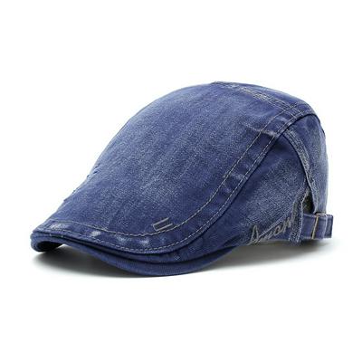 Men's Washed Denim Flat Cap Plain Distressed Cabbie Hat