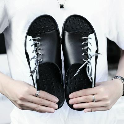 Men's Sandals Casual Genuine Leather Scrub Set Feet Roman Shoes Open Toe Slip Set Large Size